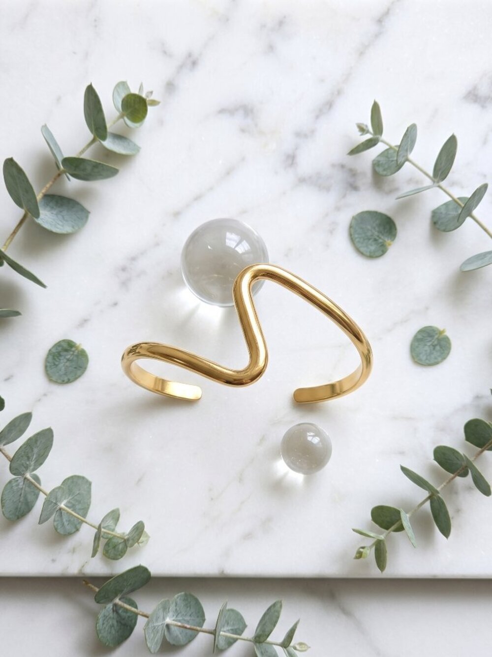 18K Gold Plated Wavy Squiggle Cuff Bracelet Wearable Art Open Bangle Adj 2.6" - Picture 9 of 12